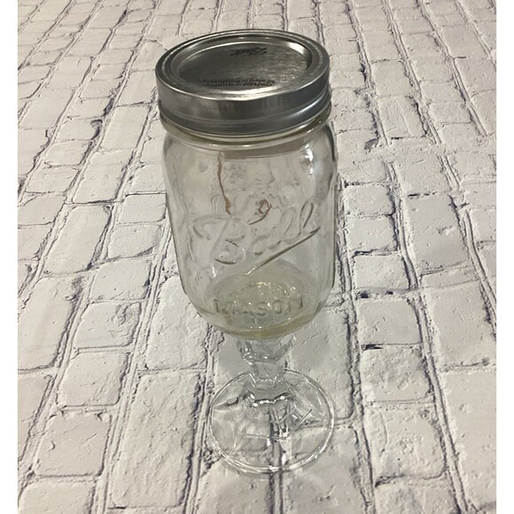 The Big Red “ Redneck Wine Glass” Ball Mason Jar With Glass Stem Base. NWT - Picture 2 of 5